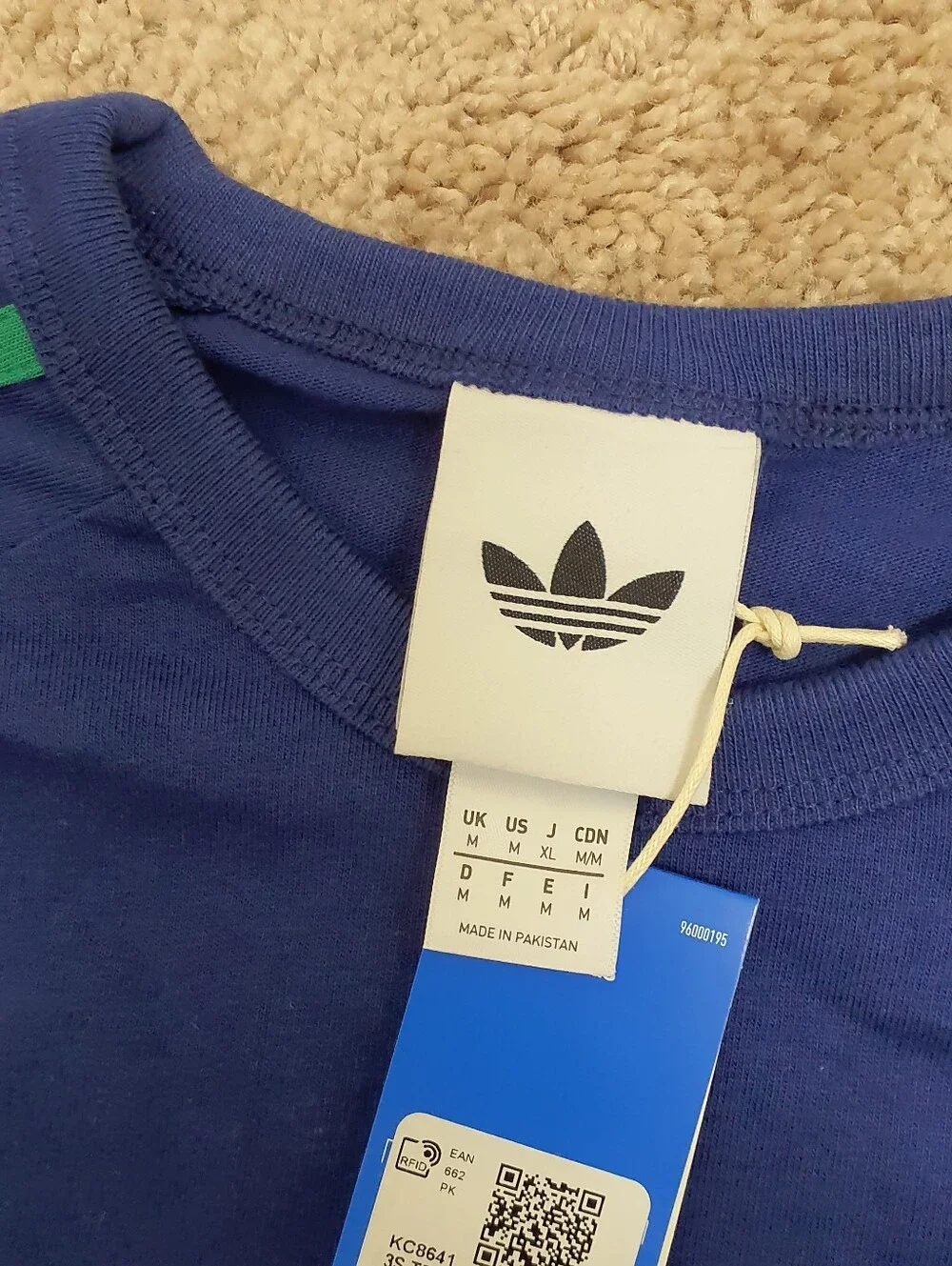 Adidas Men's T-shirt Size Medium Color Blue Short Sleeve Trefoil Stripe Tee